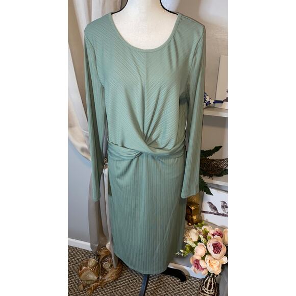 NWT $50 Nine West size XL Sage Green Long Sleeve Midi/Maxi Dress - Picture 1 of 12